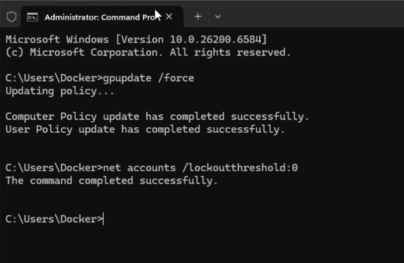 Cách khắc phục lỗi "The user account has been locked out" chi tiết 17 Cập nhật lại cấu hình hệ thống bằng dòng lệnh