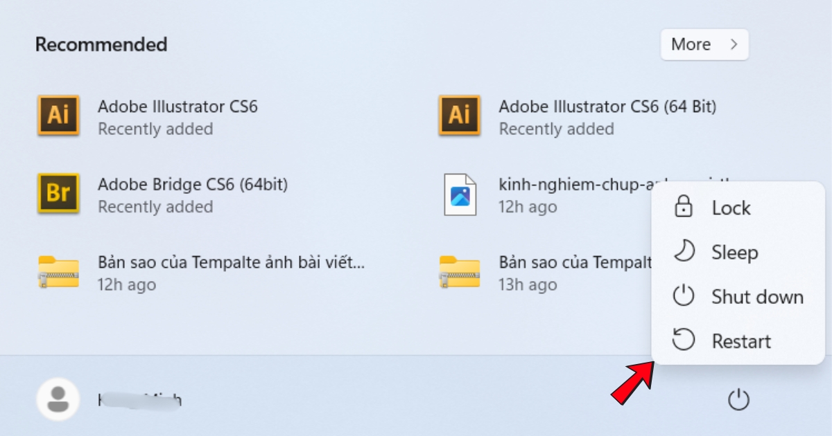 Bạn nhấp chọn tùy chọn Restart