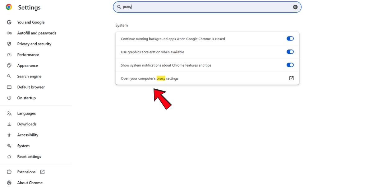Bạn mở tùy chọn cài đặt proxy trên máy tính của bạn
