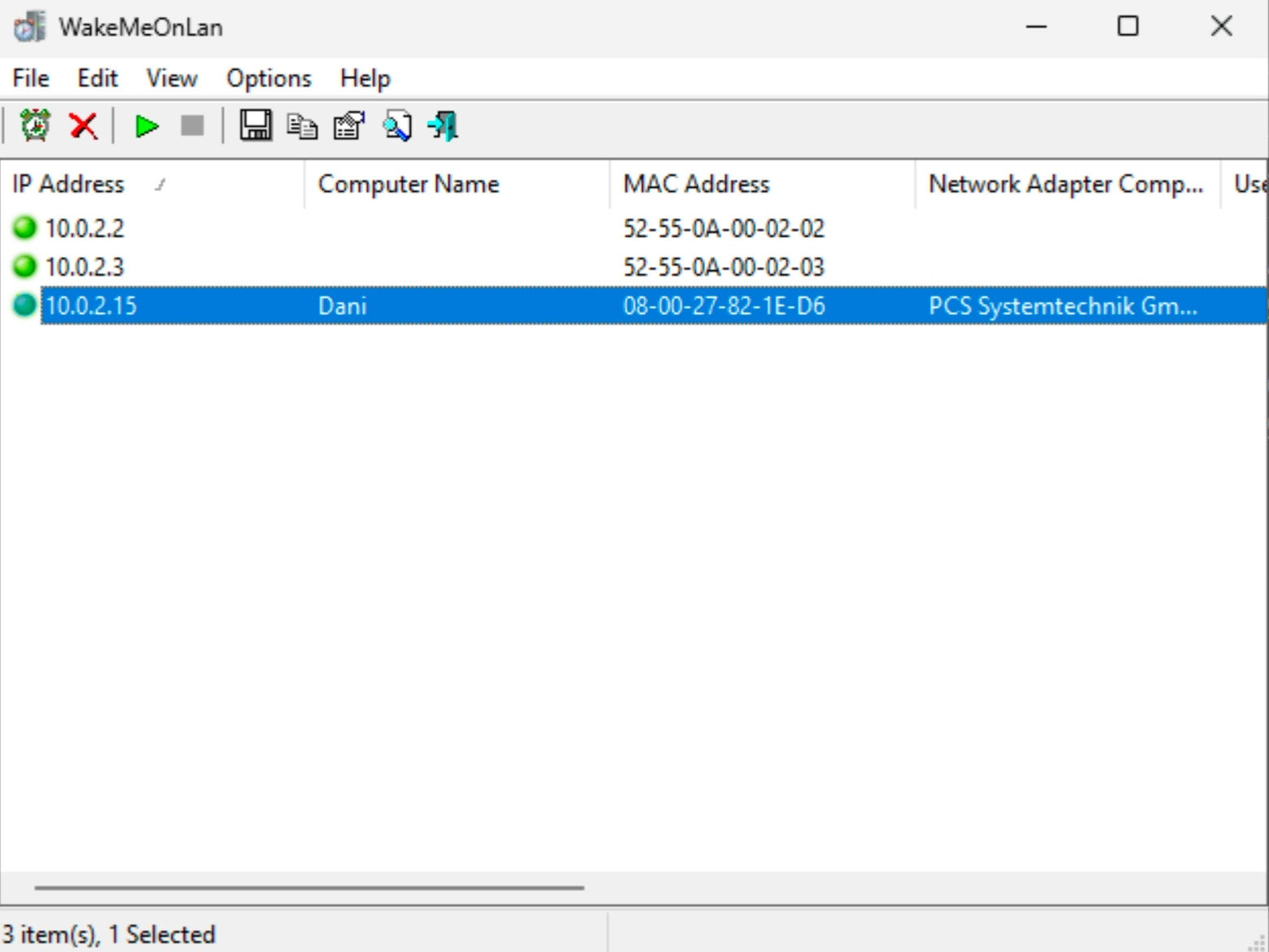 Sau khi quét xong, phần mềm hiển thị danh sách các thiết bị khả dụng