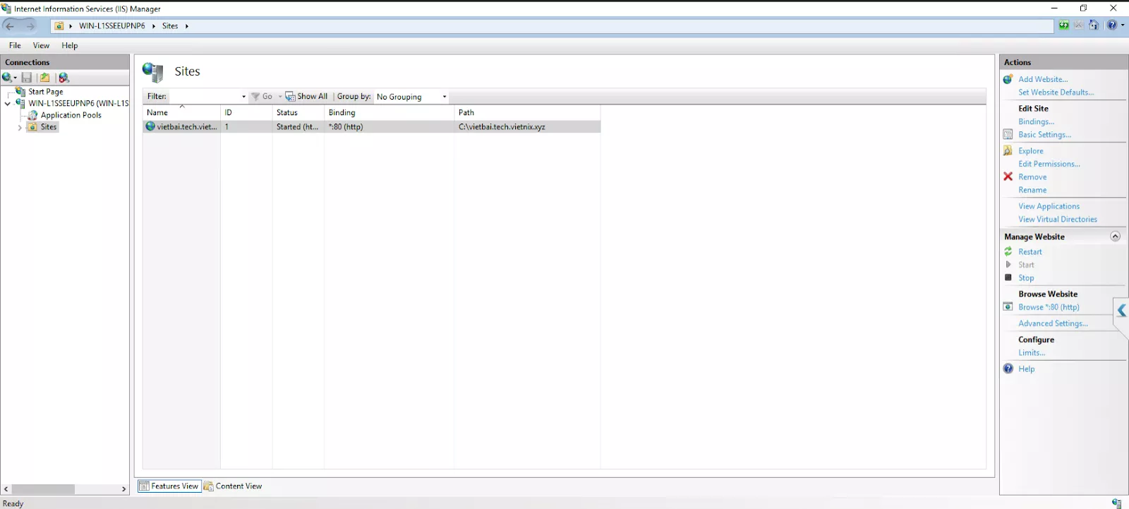 Hướng dẫn cài đặt chứng chỉ Free SSL nhanh chóng và hiệu quả 57 Giao diện IIS Manager