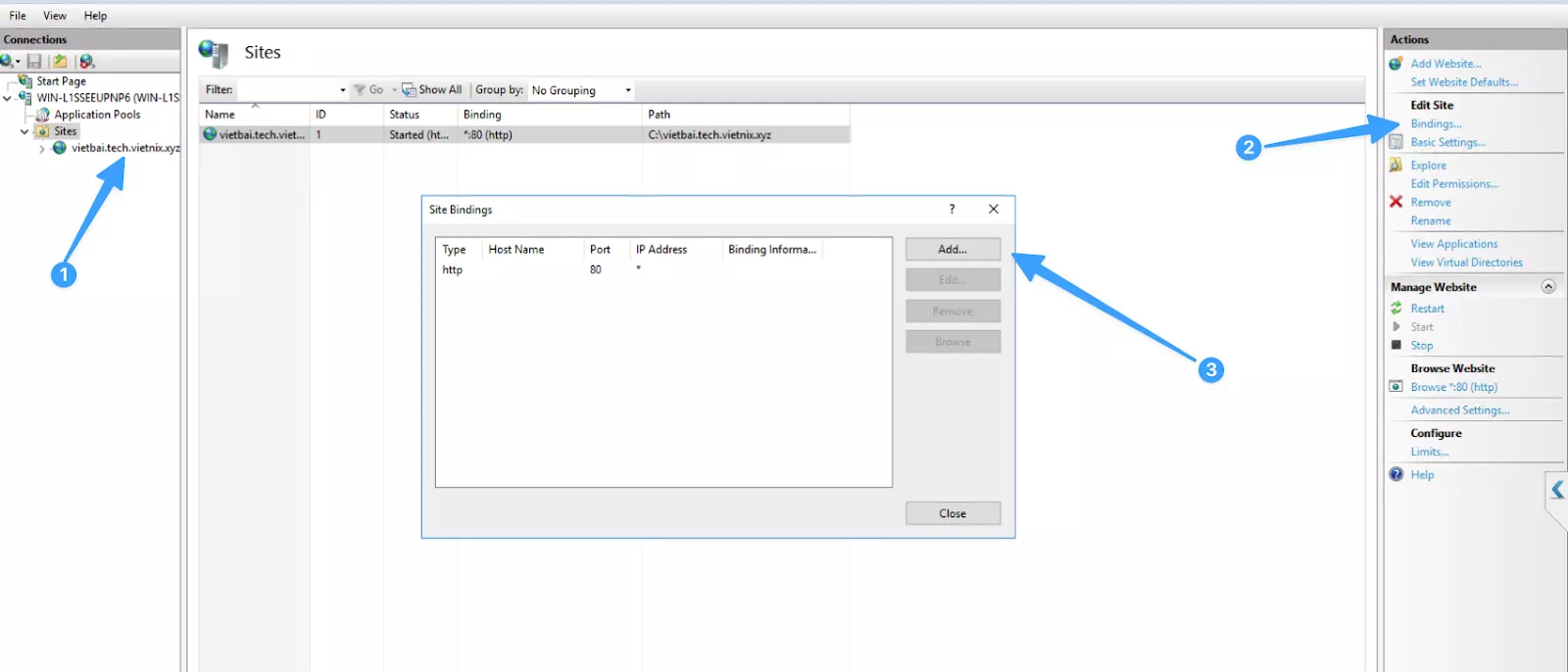 Hướng dẫn cài đặt chứng chỉ Free SSL nhanh chóng và hiệu quả 60 Hộp thoại Site Bindings