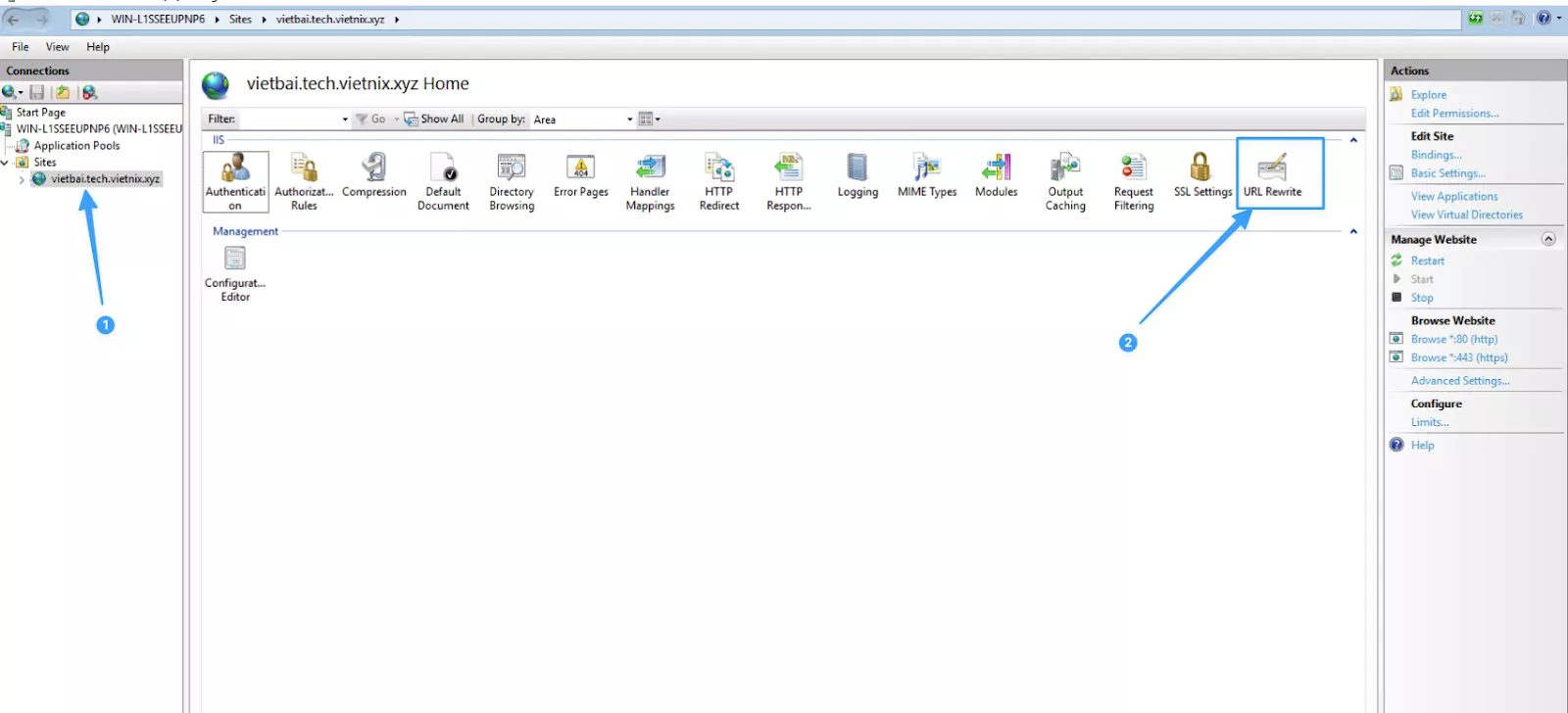 Hướng dẫn cài đặt chứng chỉ Free SSL nhanh chóng và hiệu quả 62 Vào URL Rewrite