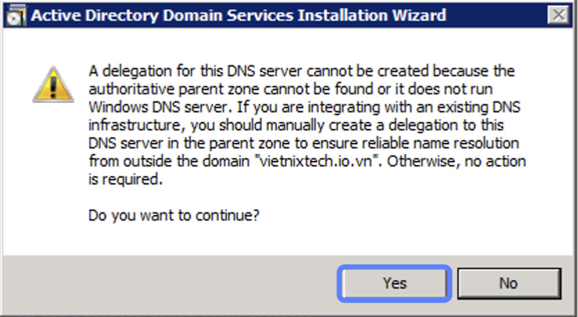 Click vào Yes ở hộp thoại để tiếp tục