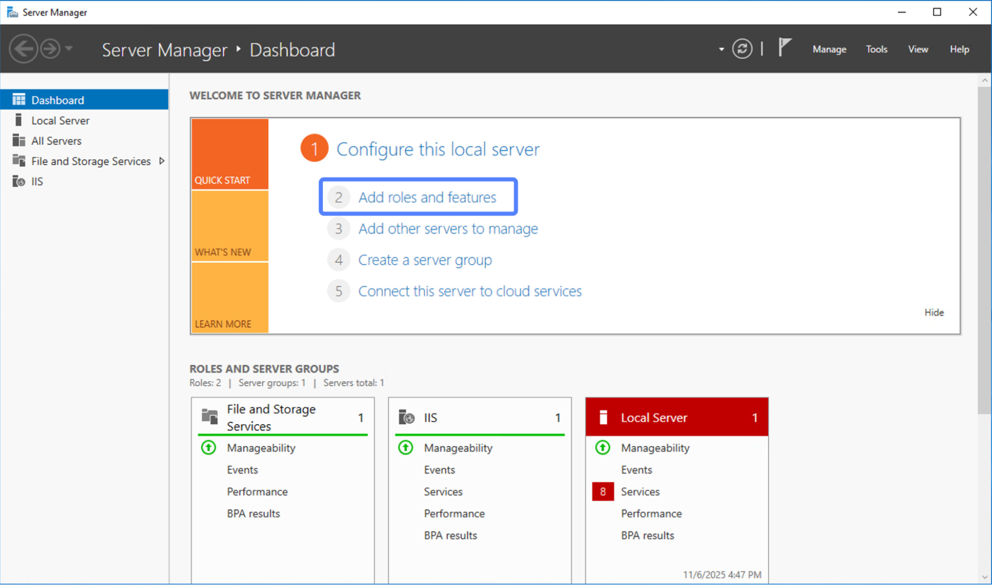Chọn Add Roles and Services