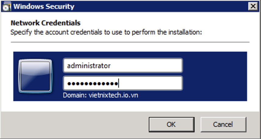 Nhập username và password cho tài khoản