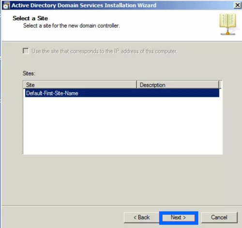 Chọn Default-First-Site-Name ở trang Select A Site