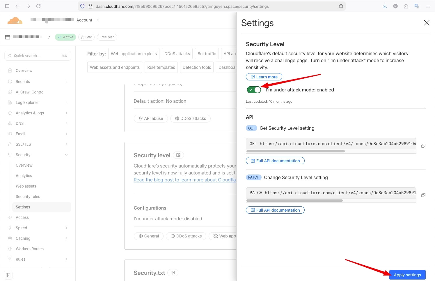 Bật chế độ Under Attack Mode bằng một thao tác chuyển đổi đơn giản