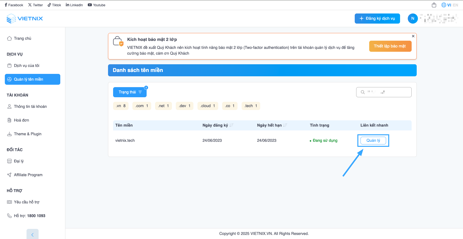 Truy cập phần quản lý Nameserver