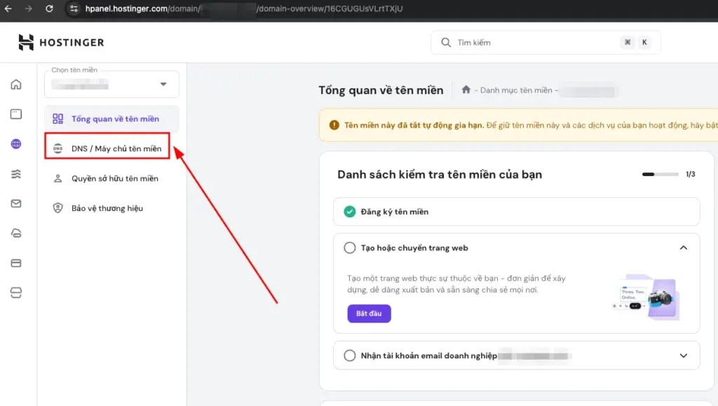 Truy cập khu vực thiết lập DNS