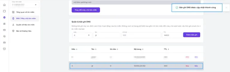 Cập nhật bản ghi thành công