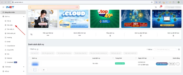 Truy cập trang quản lý