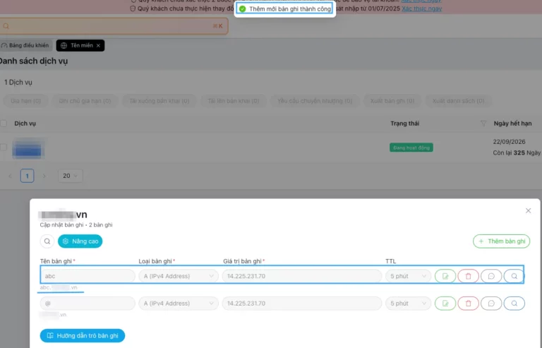 Thêm bản ghi thành công