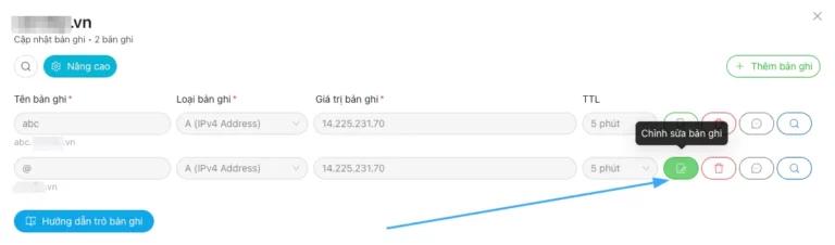 Chỉnh sửa bản ghi domain chính