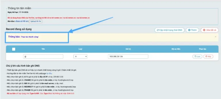 Xác nhận thêm bản ghi thành công