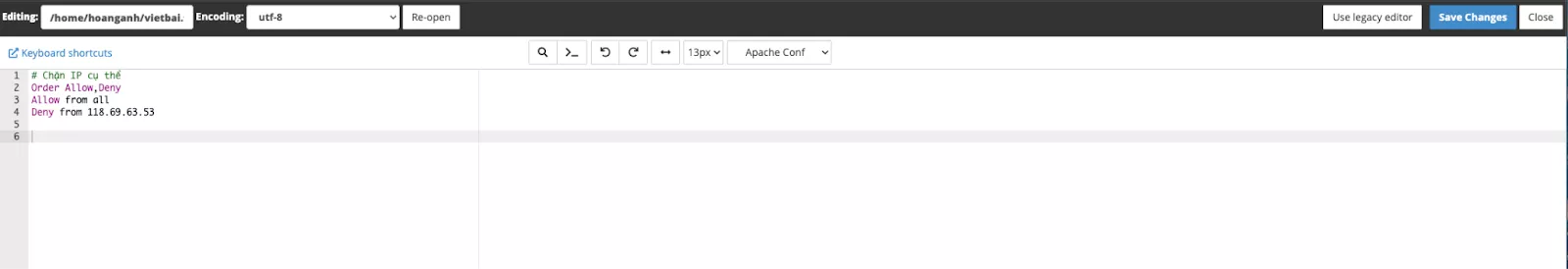 Hướng dẫn chặn IP bằng file .htaccess 19 Thêm quy tắc chặn IP cụ thể