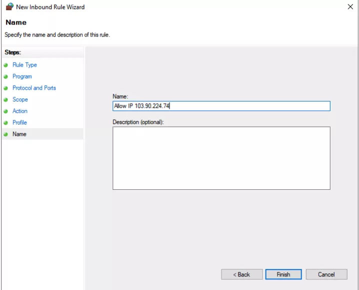 Hướng dẫn các bước chặn IP bằng Windows Firewall chi tiết 26 Đặt tên quy tắc