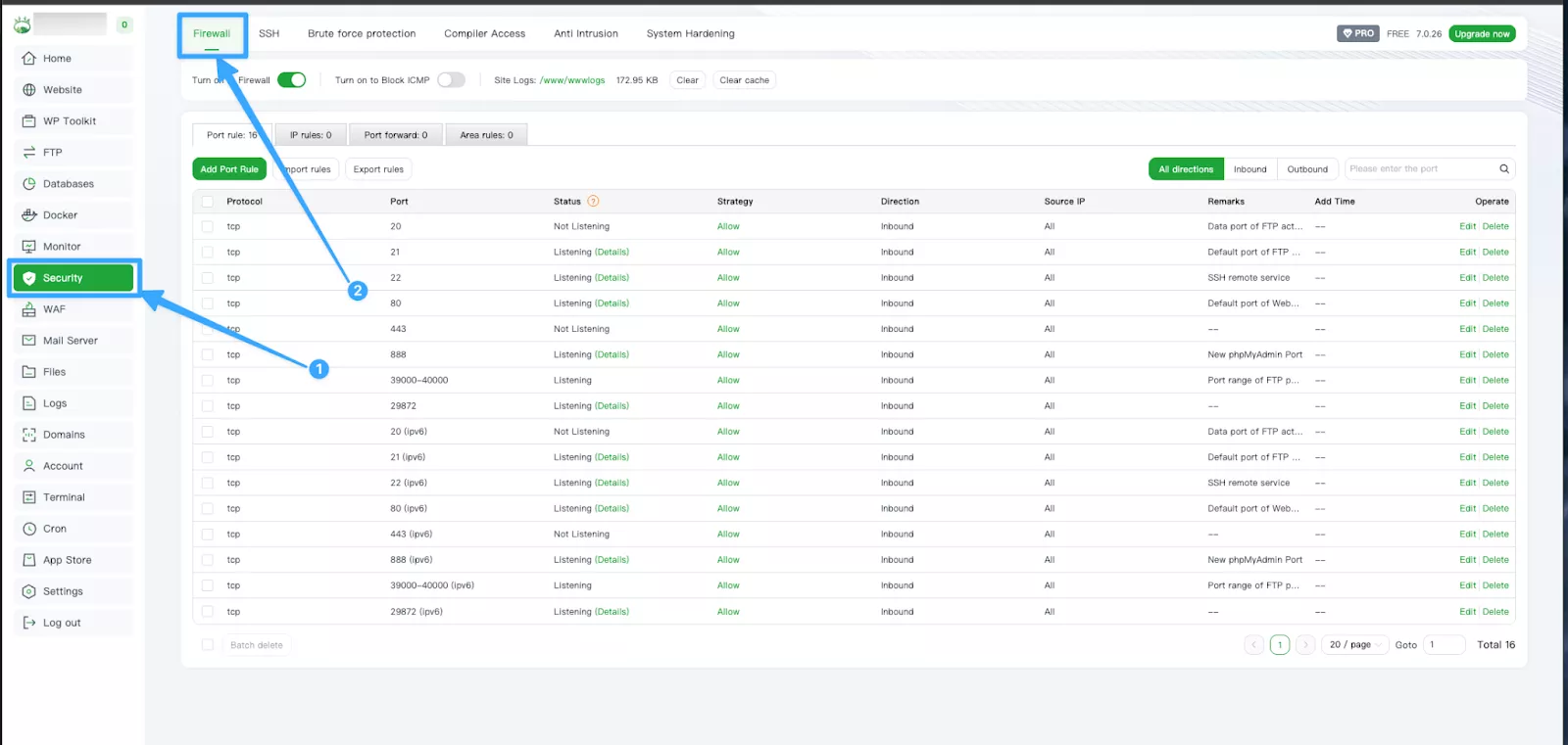 Hướng dẫn chặn IP trên aaPanel bằng tính năng Firewall 14 Cách truy cập và bật Firewall trên aaPanel