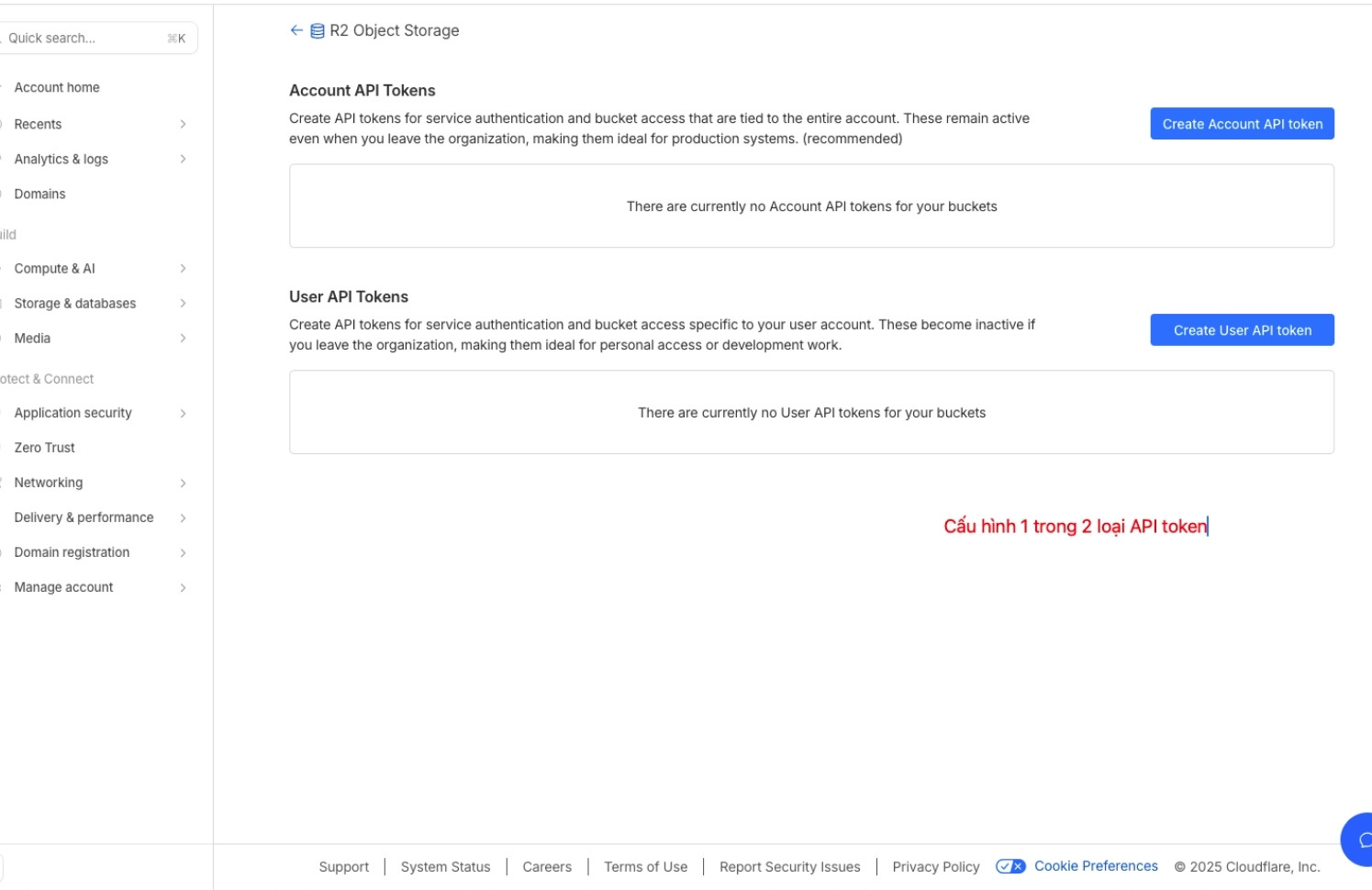 Cloudflare R2 là gì? So sánh chi tiết Cloudflare R2 và S3 AWS 37 Cấu hình 1 trong 2 API token