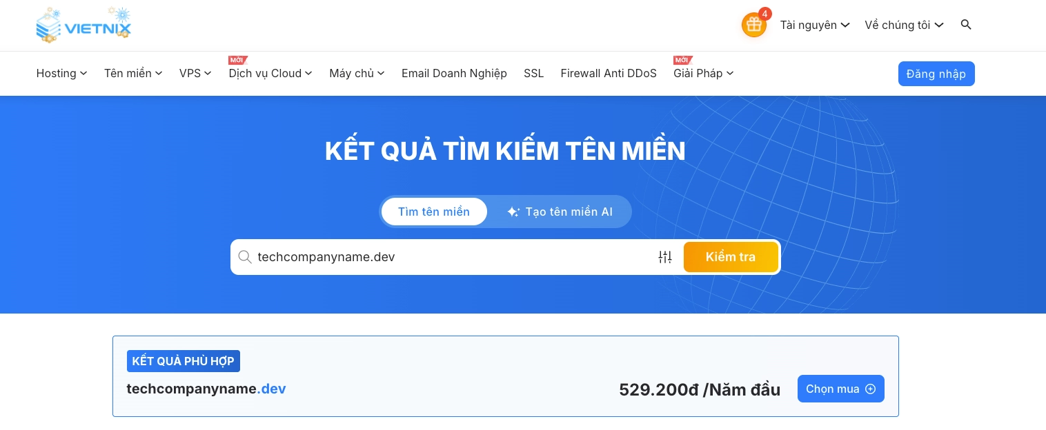 Kiểm tra tính khả dụng của tên miền dev