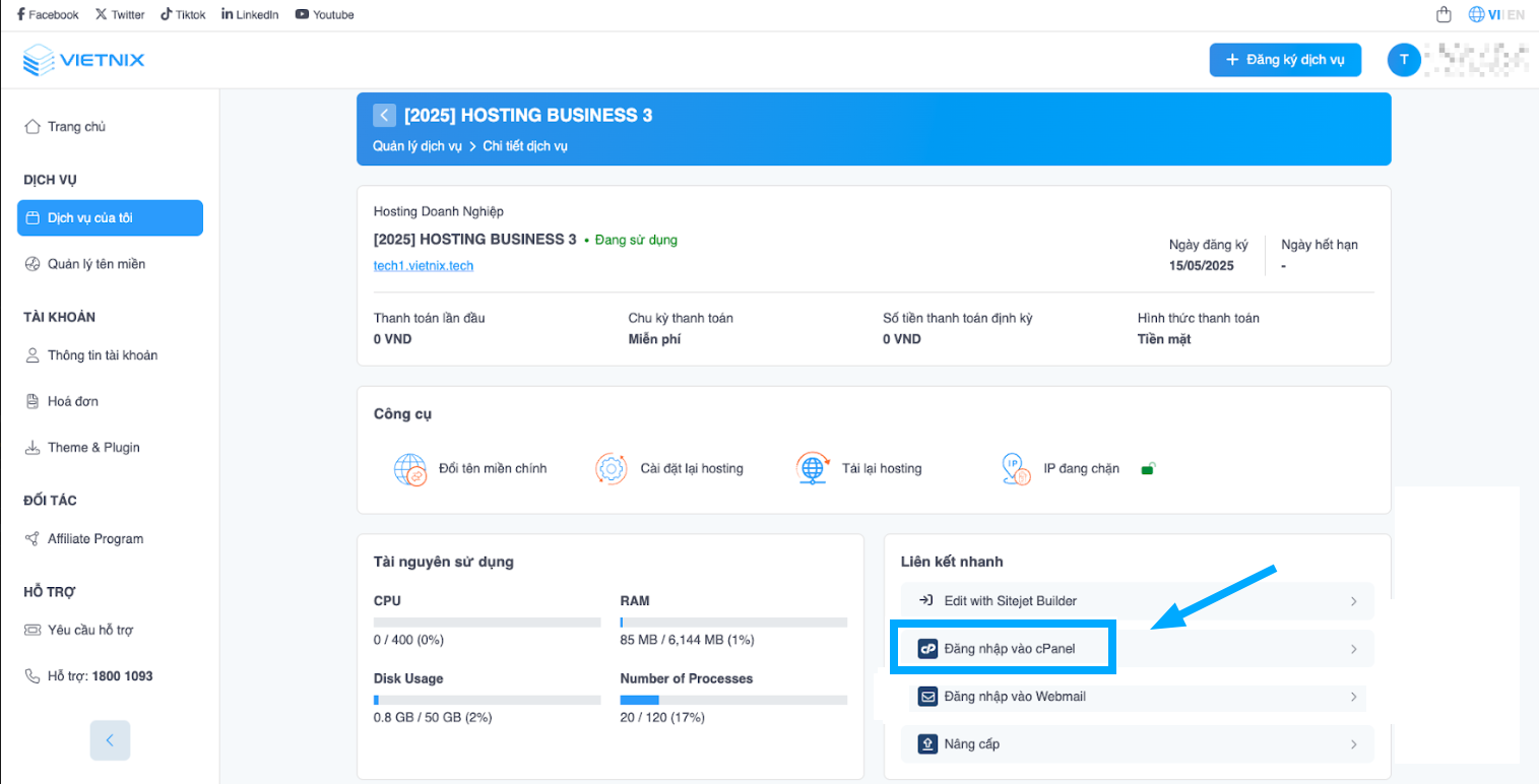 Đăng nhập cPanel