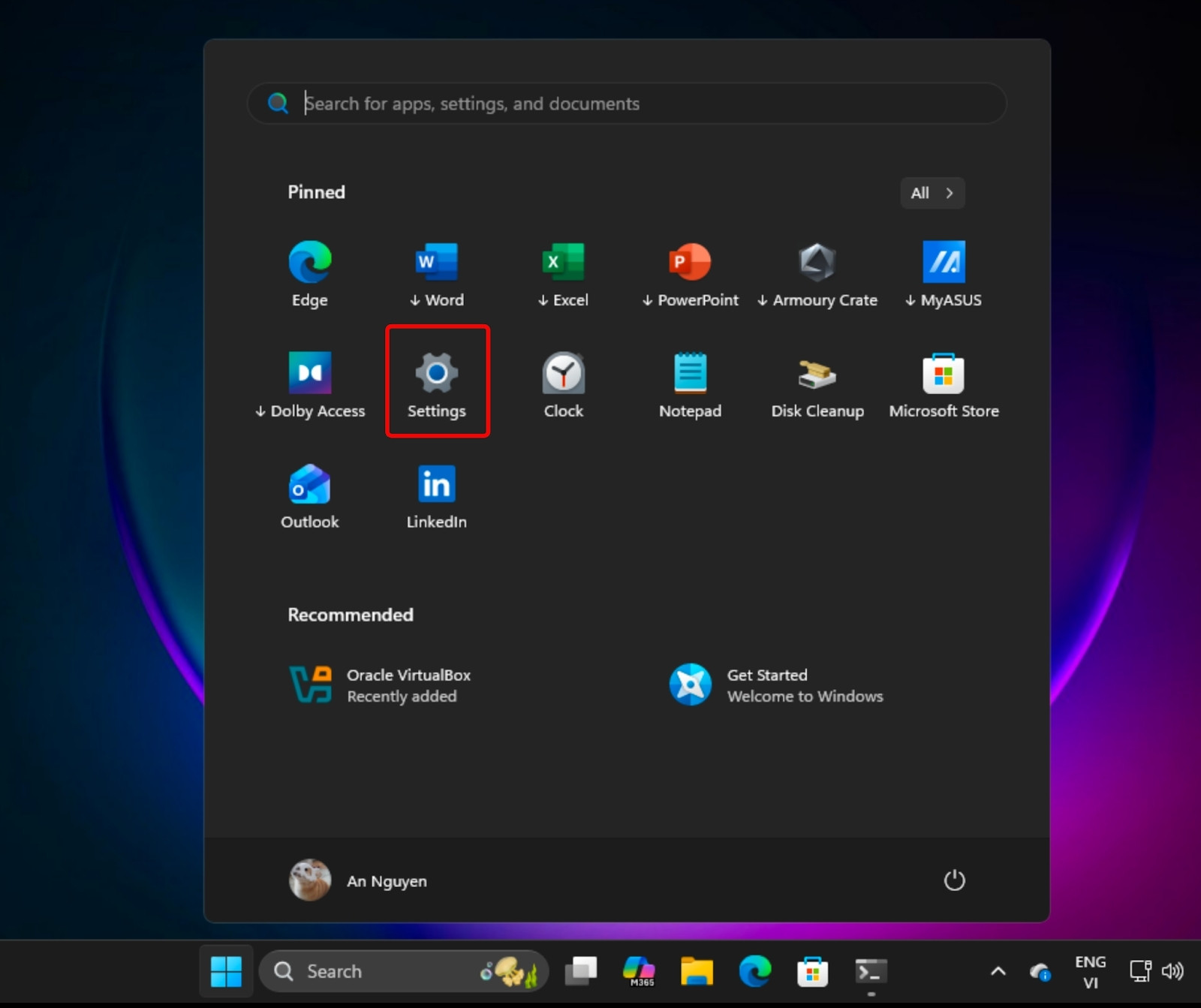 Truy cập vào Settings