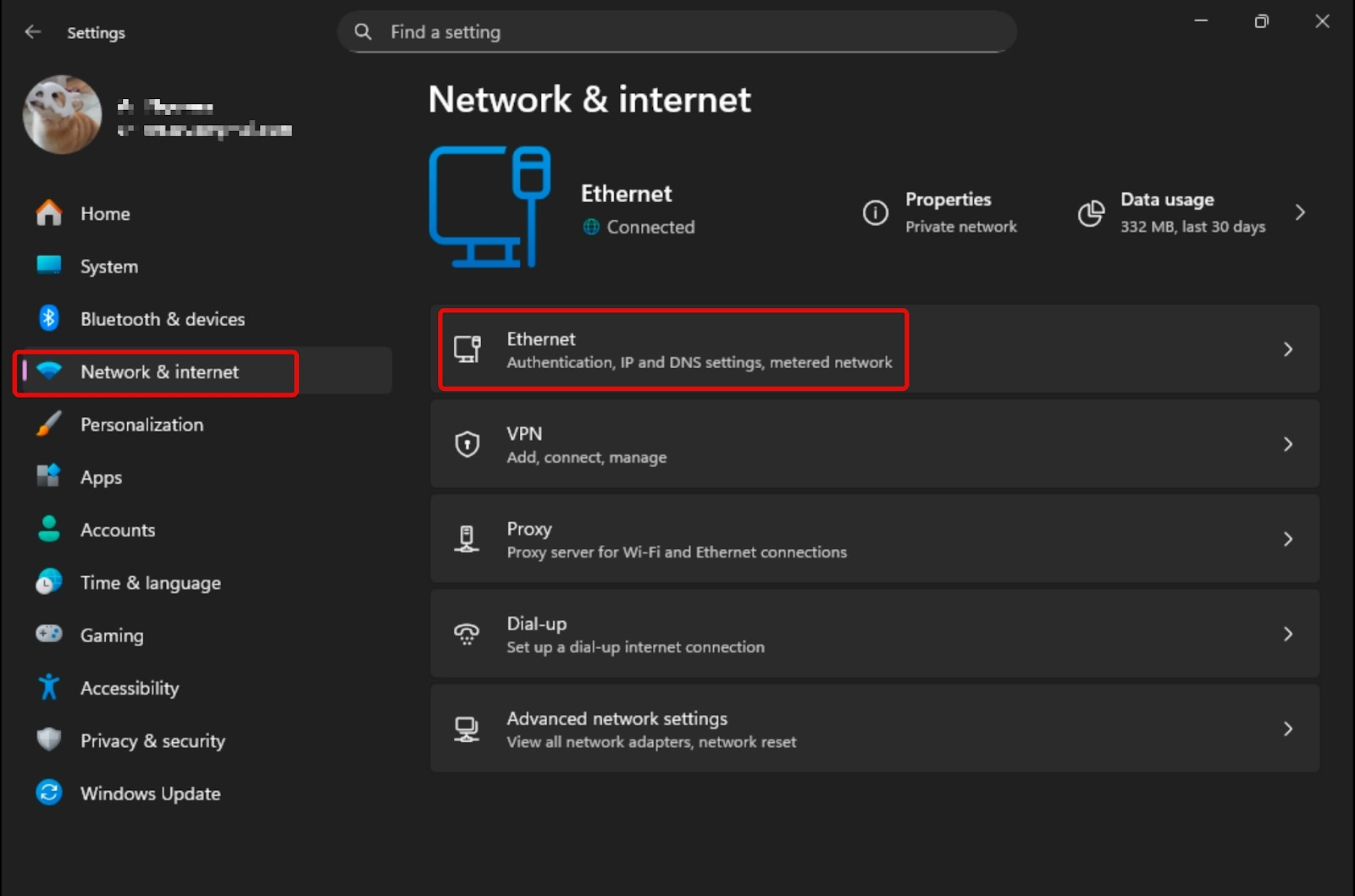 Chọn Ethernet hoặc WiFi tùy theo loại mạng bạn đang sử dụng