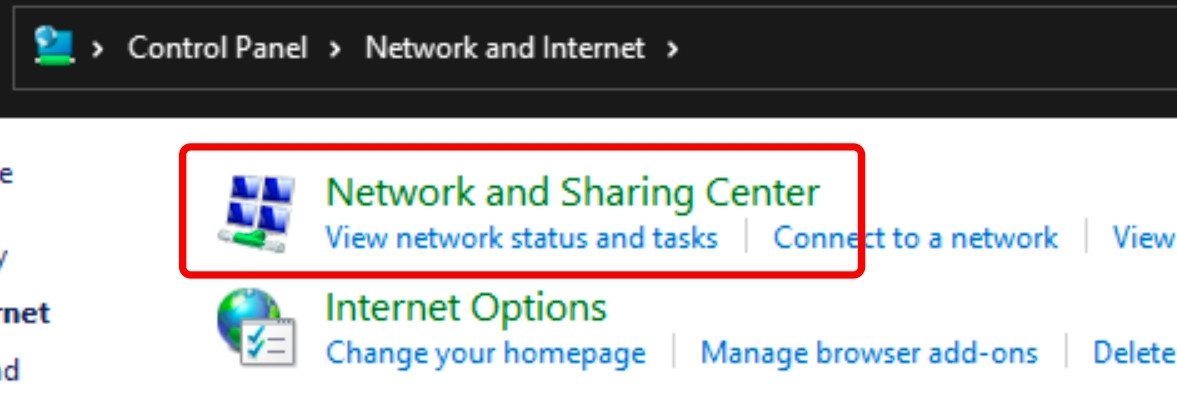 Vào Network and Sharing Center