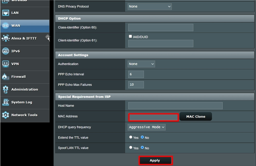 Nhập địa chỉ MAC mới tùy ý rồi lưu lại