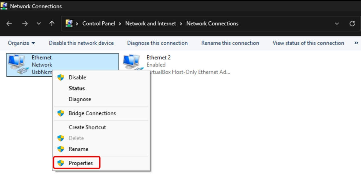 Nhấp chuột phải và chọn Properties