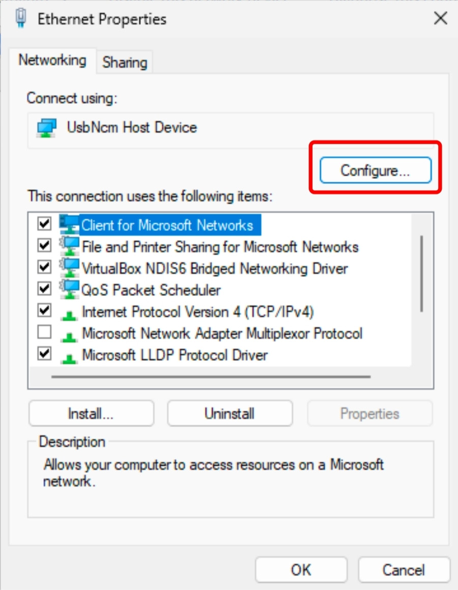 Chọn Configure và chuyển đến tab Advanced
