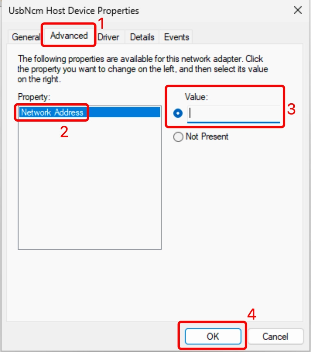 Chỉnh sửa Value sang địa chỉ MAC mới