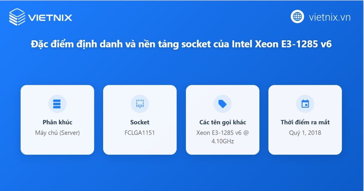 Định danh sản phẩm và nền tảng socket của Intel Xeon E3-1285 v6