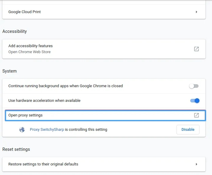 Sửa lỗi “Unable to connect proxy server - ERR_PROXY_CONNECTION_FAILED” 33 Bạn chọn Open proxy settings