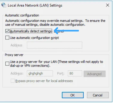 Sửa lỗi “Unable to connect proxy server - ERR_PROXY_CONNECTION_FAILED” 35 Chọn Automatically detect settings rồi chọn OK