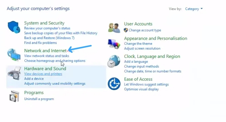 Sửa lỗi “Unable to connect proxy server - ERR_PROXY_CONNECTION_FAILED” 37 Chọn Network and Internet