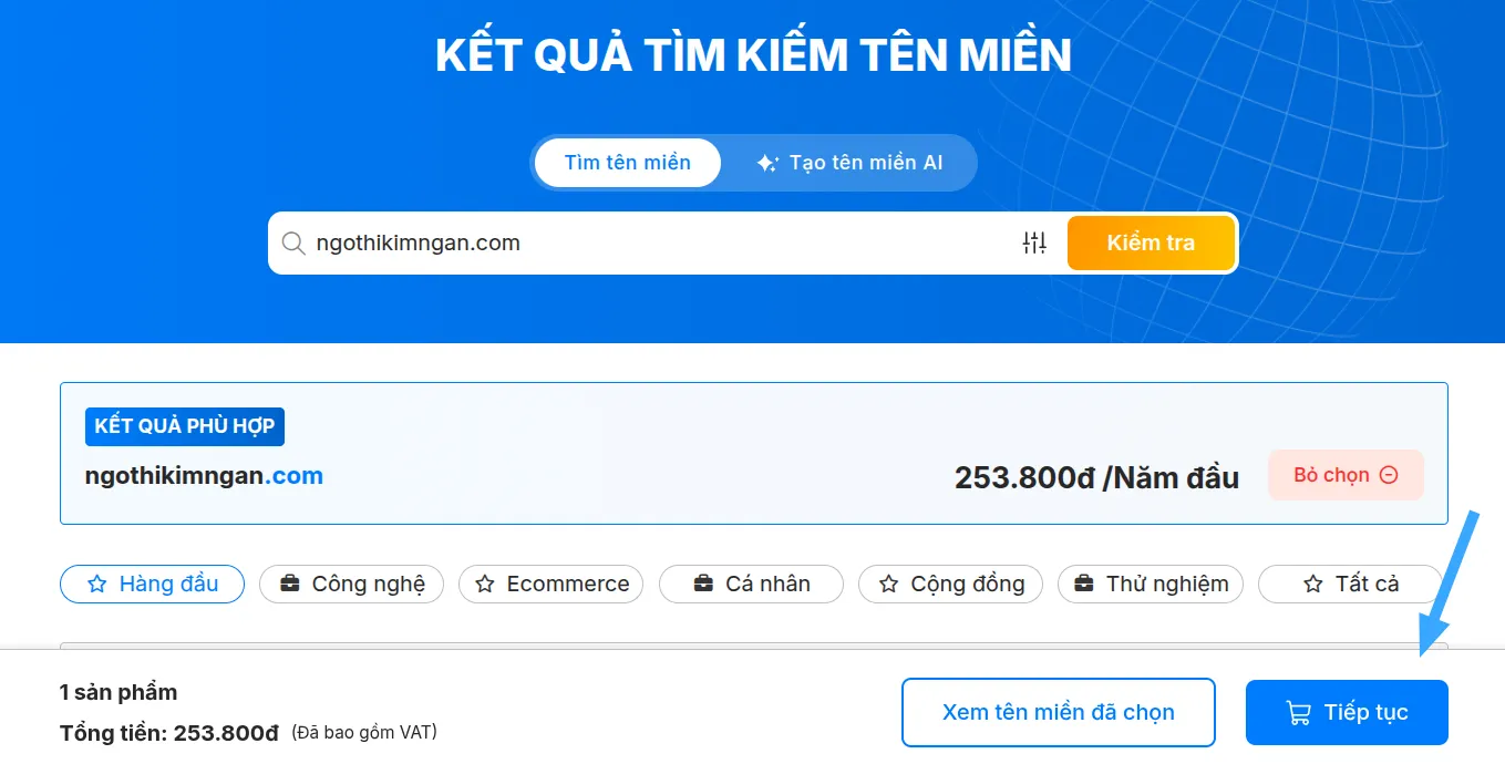 Nhấn chọn tiếp tục