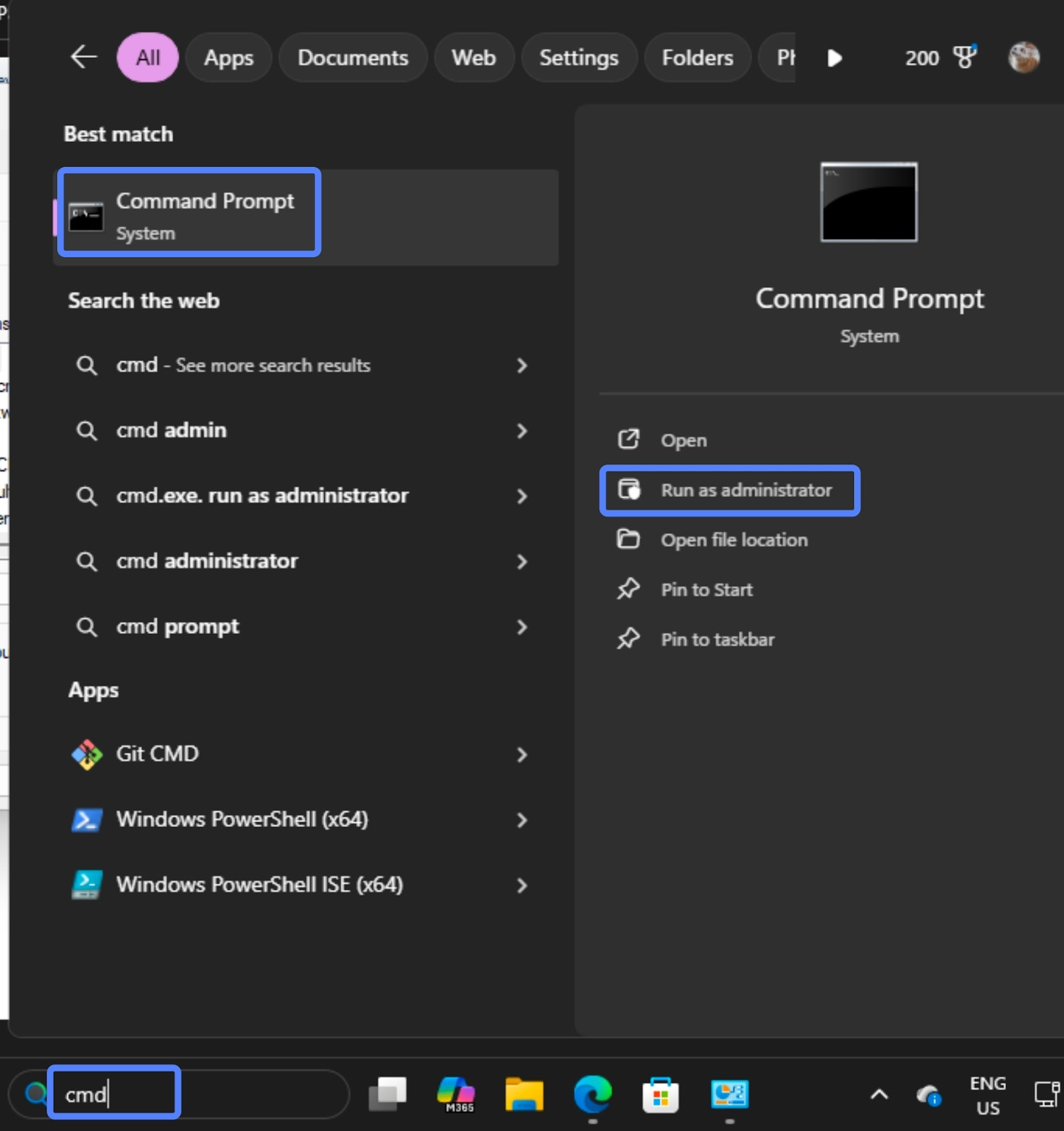 Bạn nhấp chuột phải vào ứng dụng Command Prompt và chọn Run as administrator