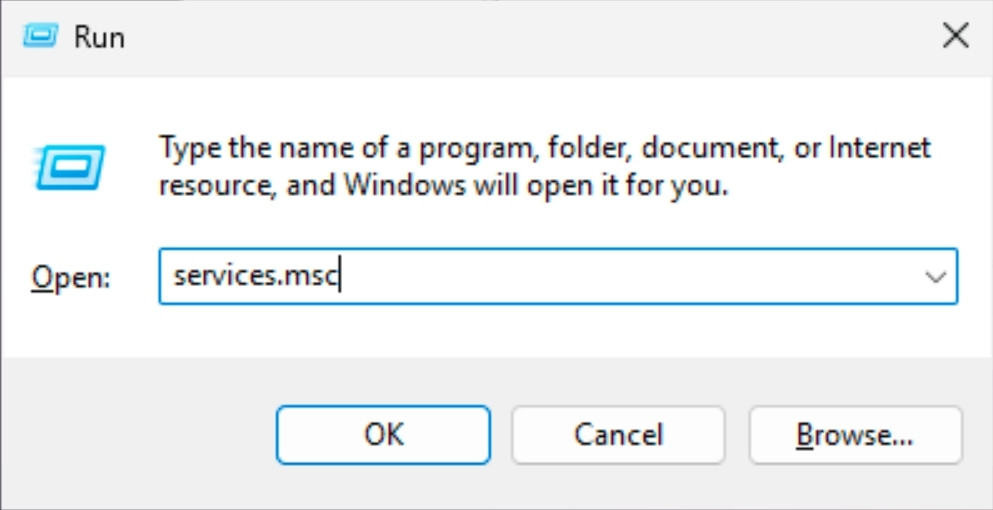 Đầu tiên, bạn nhấn tổ hợp phím Windows + R, nhập services.msc và nhấn OK