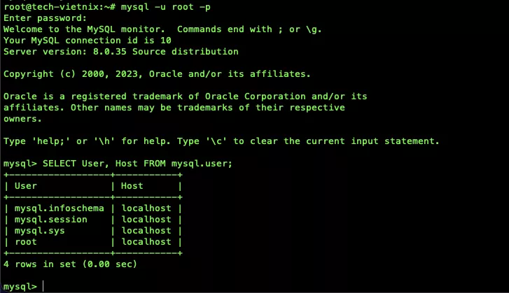 Kiểm tra các user hiện có