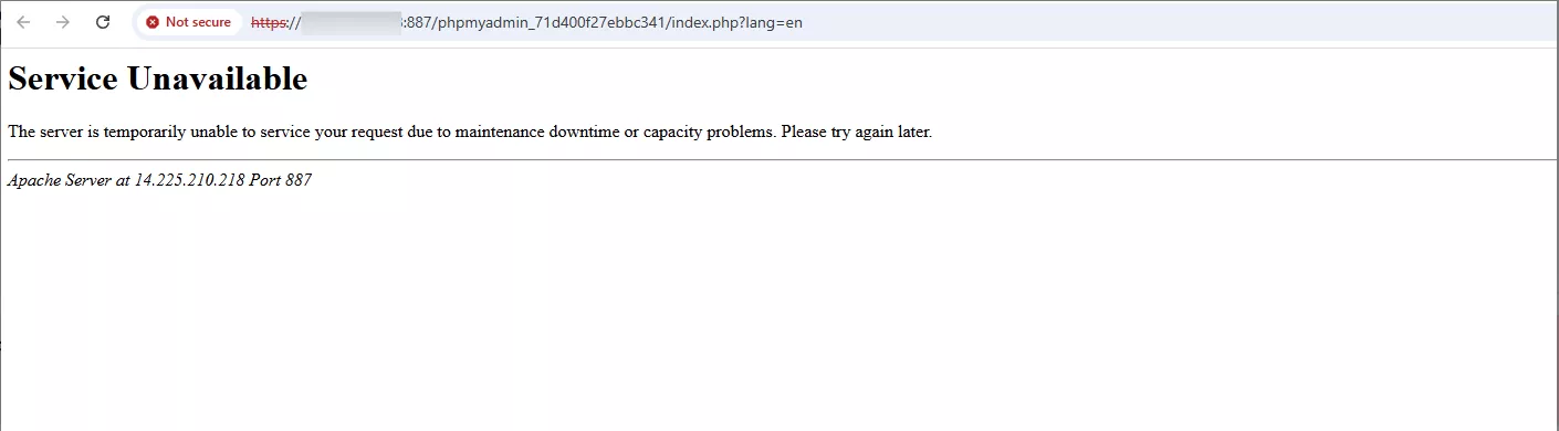 Hướng dẫn khắc phục lỗi “Service Unavailable” khi truy cập phpMyAdmin trên aaPanel 14 Lỗi khi truy cập phpMyAdmin qua aaPanel.