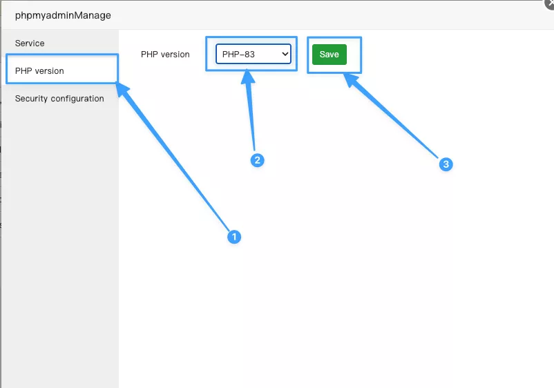 Hướng dẫn khắc phục lỗi “Service Unavailable” khi truy cập phpMyAdmin trên aaPanel 18 Bấm chọn Save