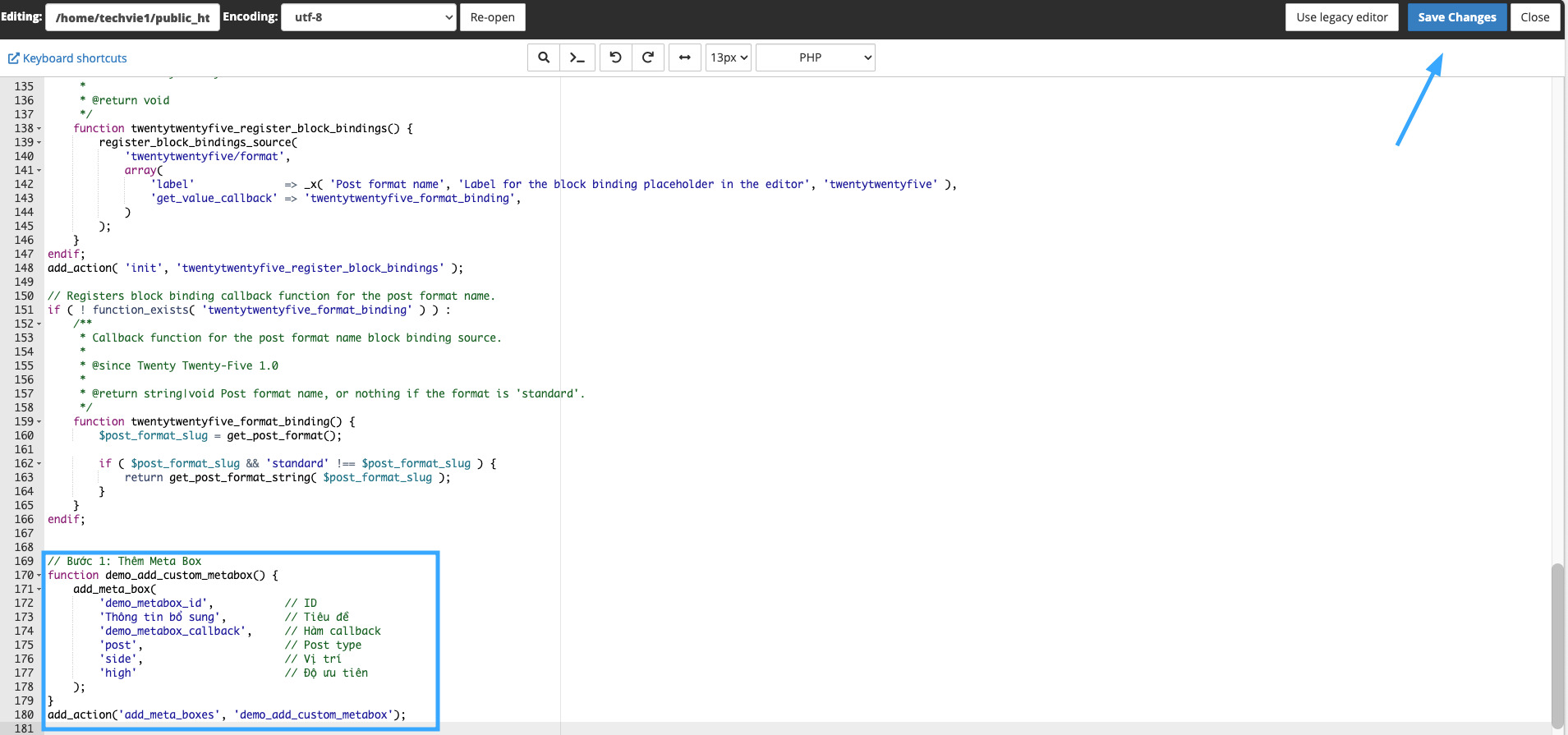 Sử dụng hàm add_meta_box() để khai báo meta box mới