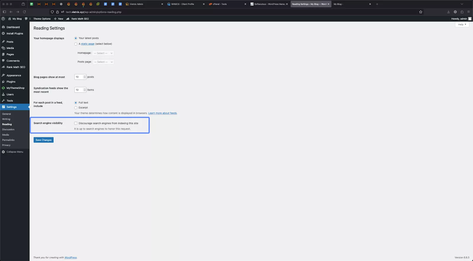 Cài đặt chung của WordPress