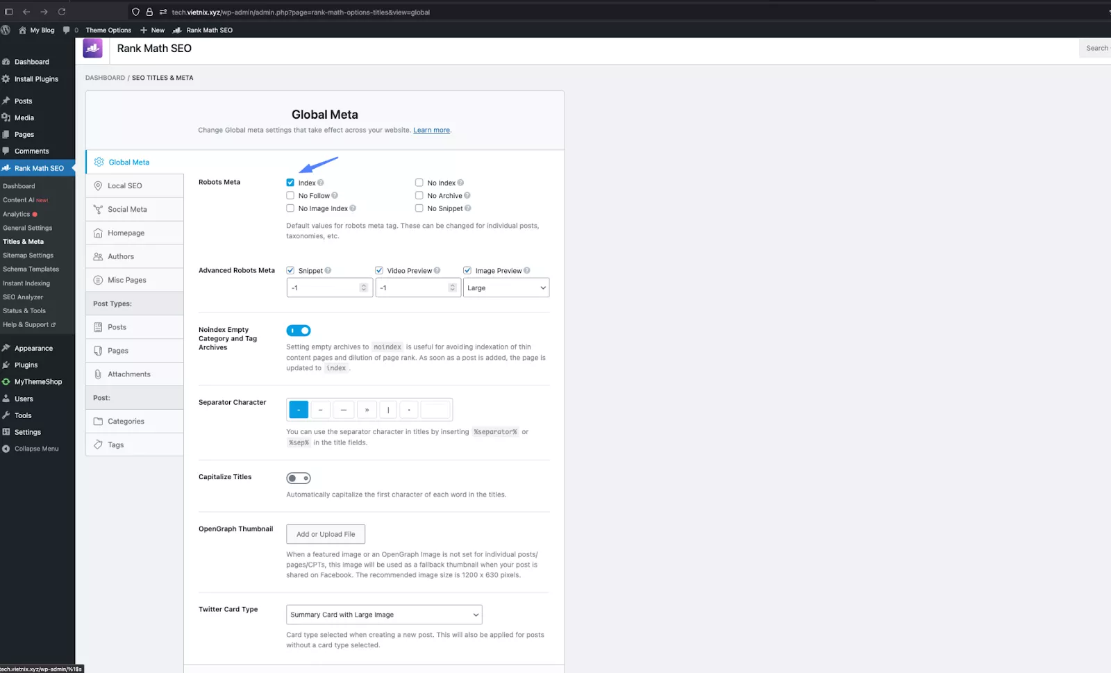 Cài đặt trong Plugin SEO