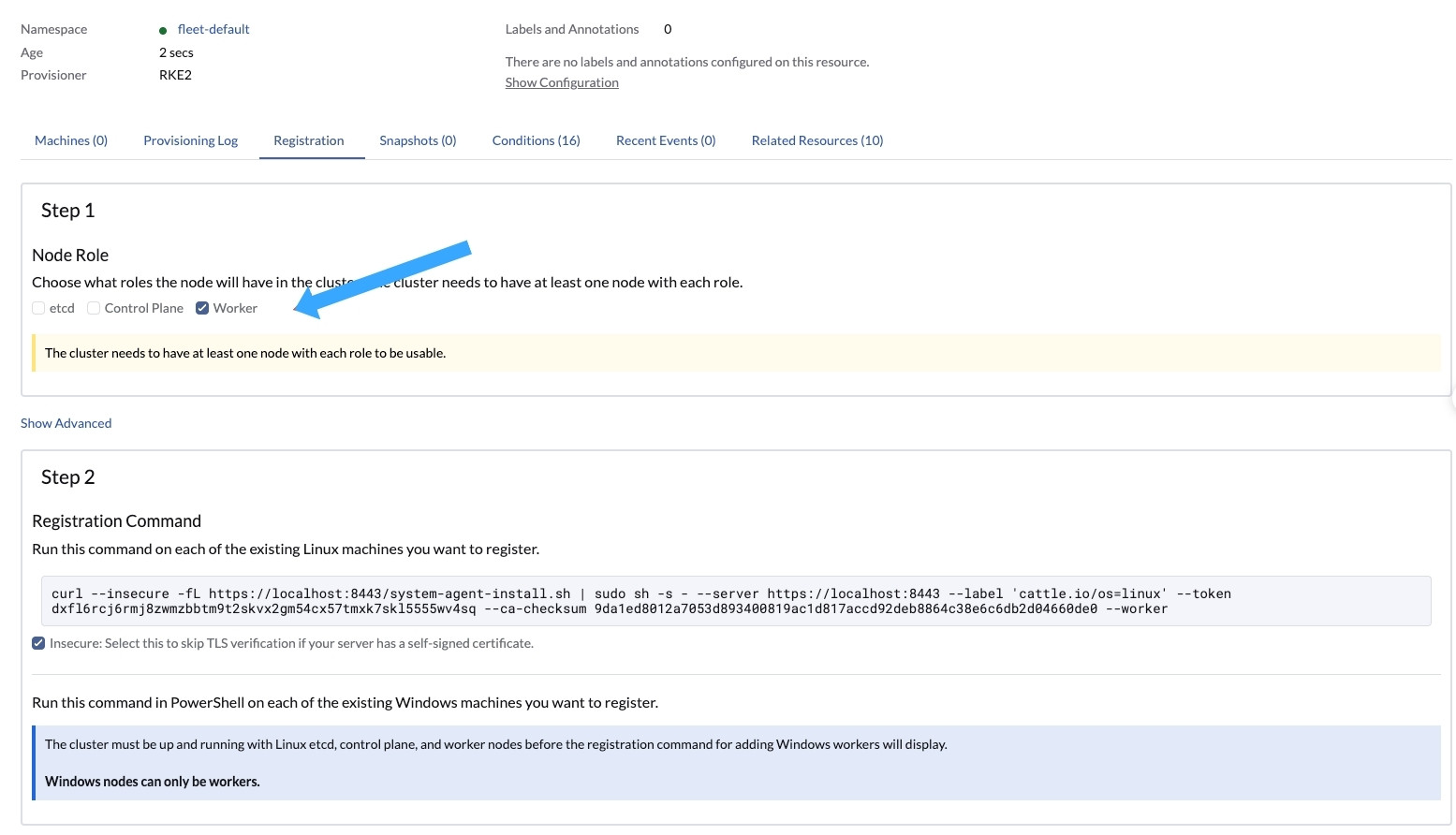 Với Node Worker, bạn chỉ tích chọn duy nhất vai trò Worker để dành riêng cho việc chạy ứng dụng.