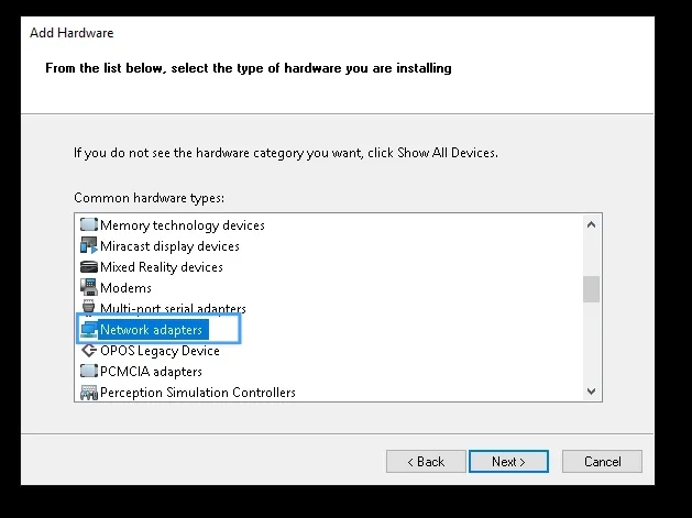 Trong Common hardware type bạn cần tìm và chọn hardware
