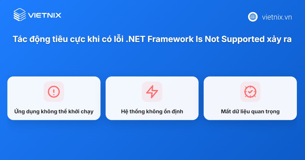Ảnh hưởng của lỗi The .NET Framework is not supported on this operating system