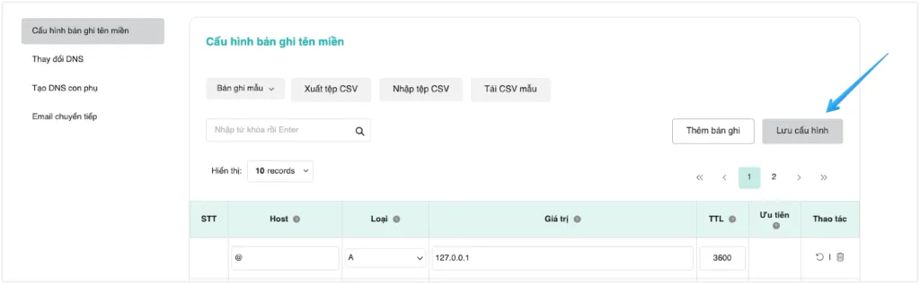 Nhấn Lưu cấu hình