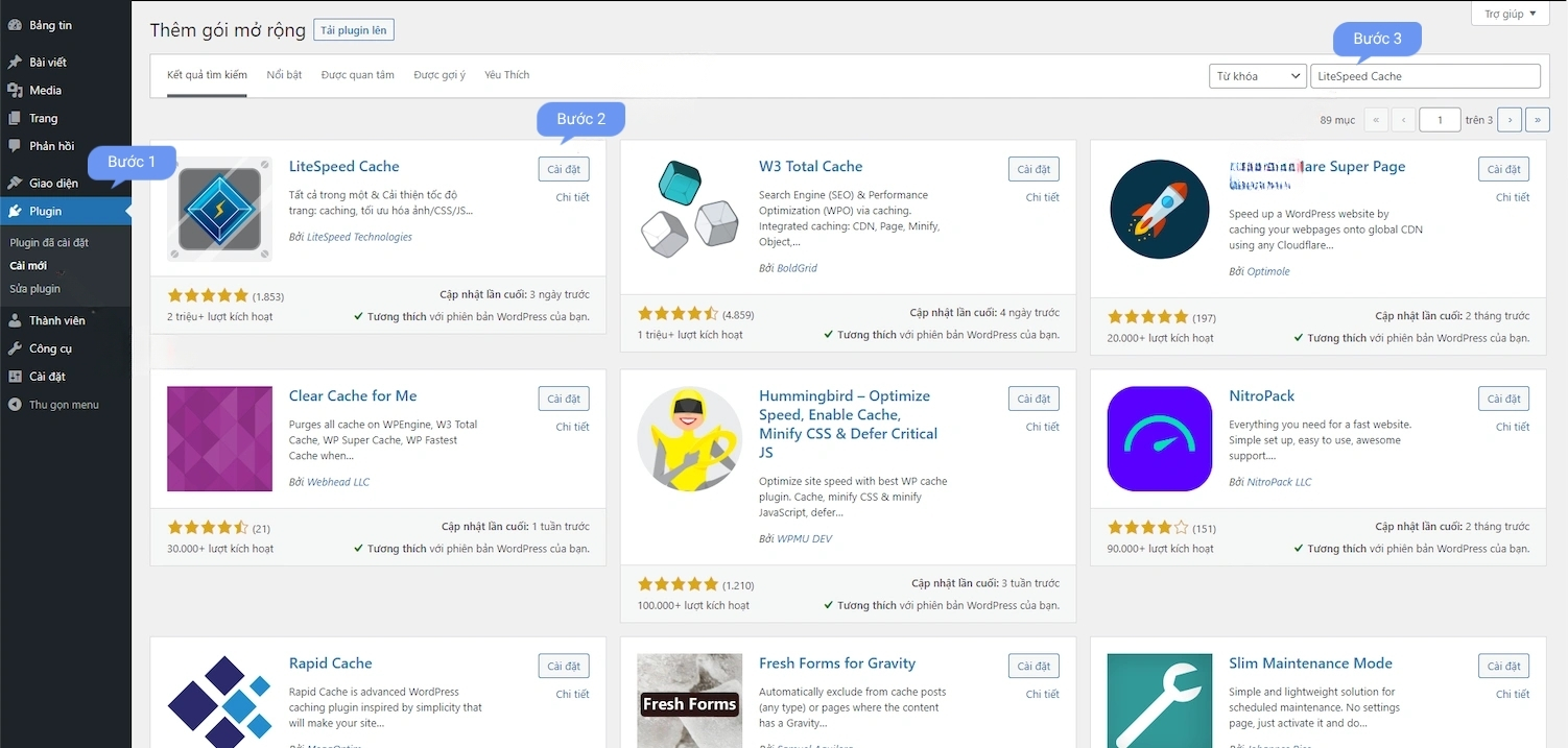 Tải và kích hoạt LiteSpeed Cache